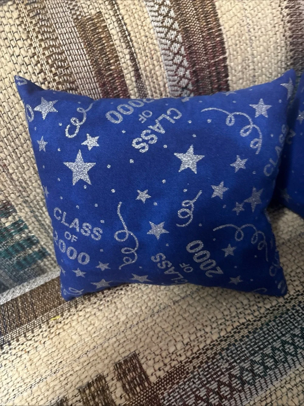 Decorative Blue 'Class of 2000' Accent Pillow Set of 4 handmade